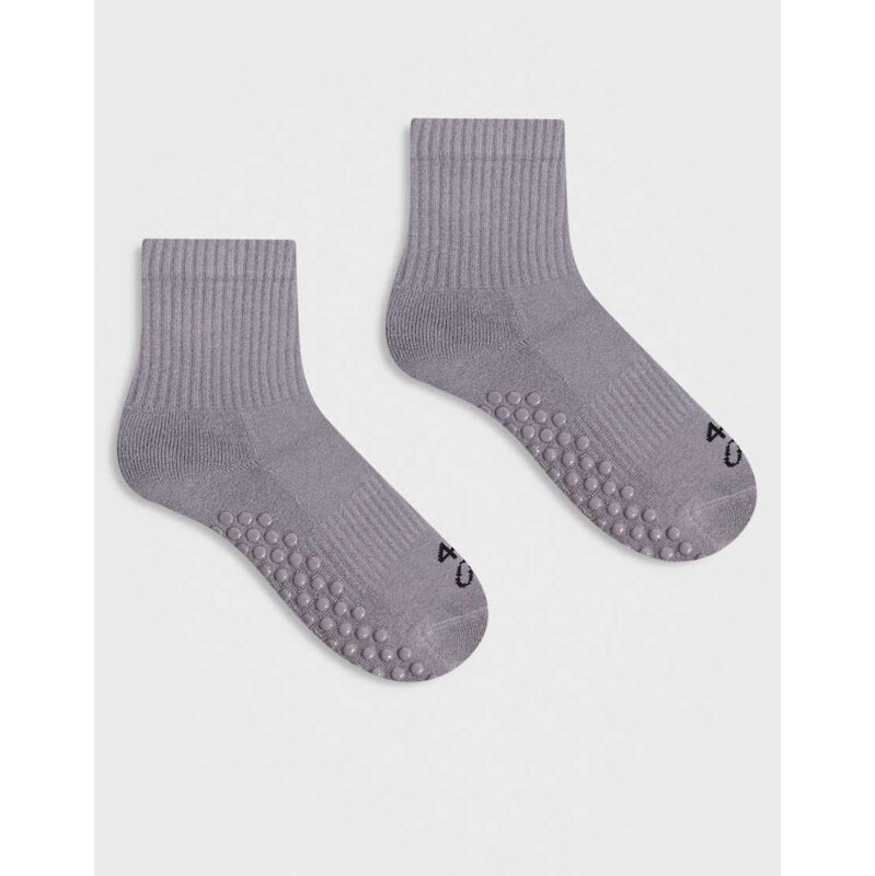 4505 Icon 2 pack non slip grip Pilates crew socks in ash-Neutral