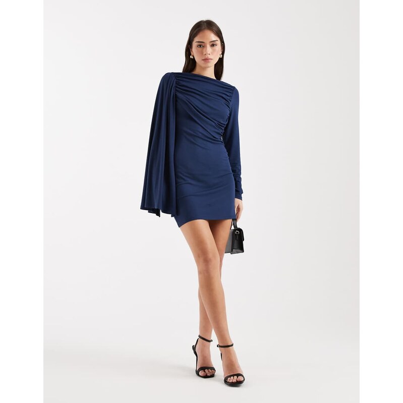 ASOS DESIGN scarf detail draped mini dress in navy-Brown