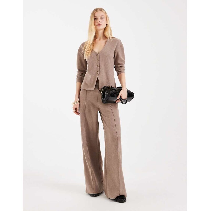 Miss Selfridge brushed rib trouser co-ord in brown