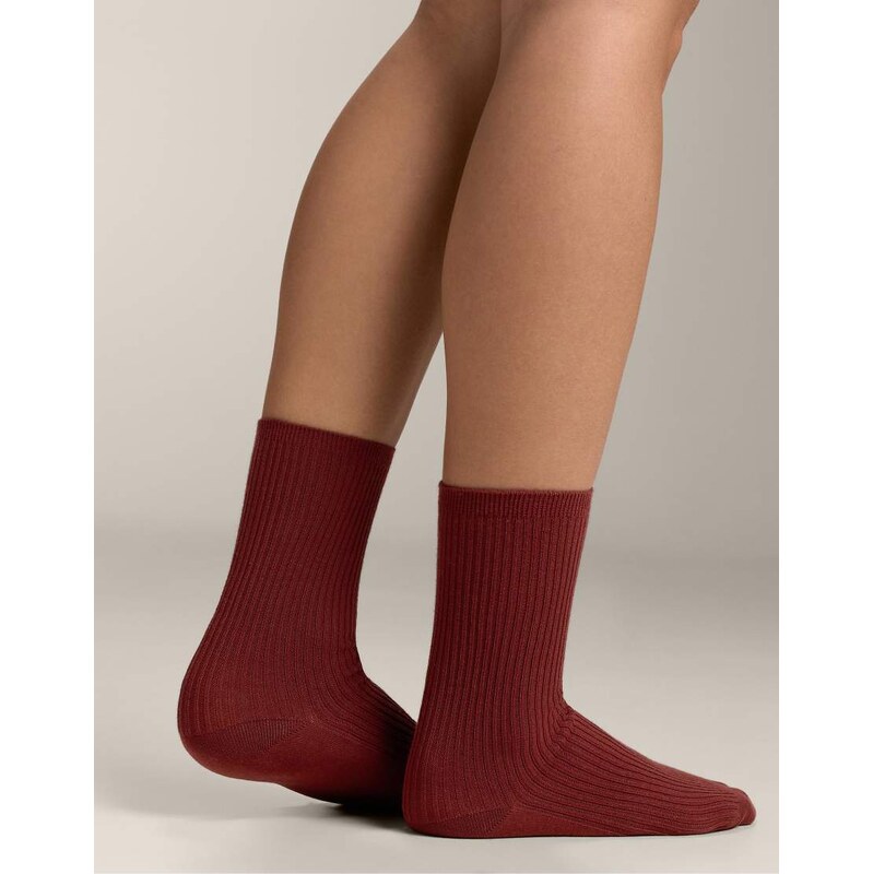 OYSHO 5 pairs of cotton blend classic socks in brown tile red 112778585