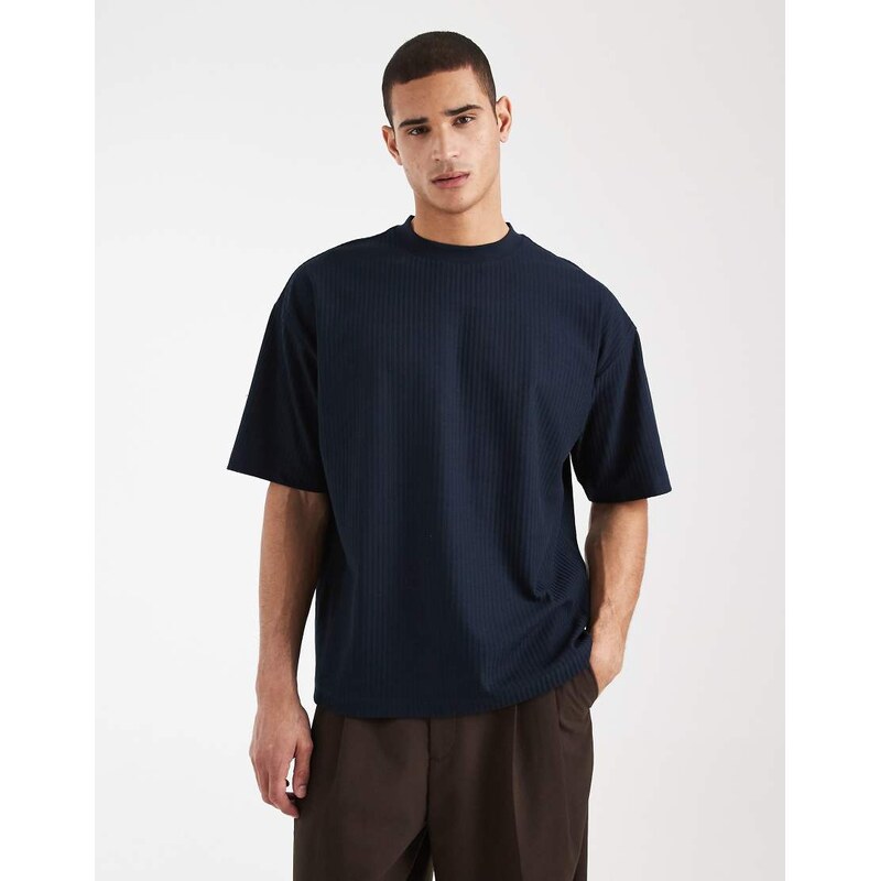 ASOS DESIGN heavyweight oversized t-shirt in navy jacquard