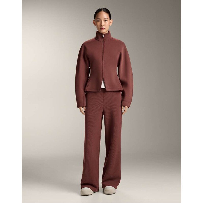 OYSHO High rise rib trousers with soft touch modal in mole-Brown 112778608