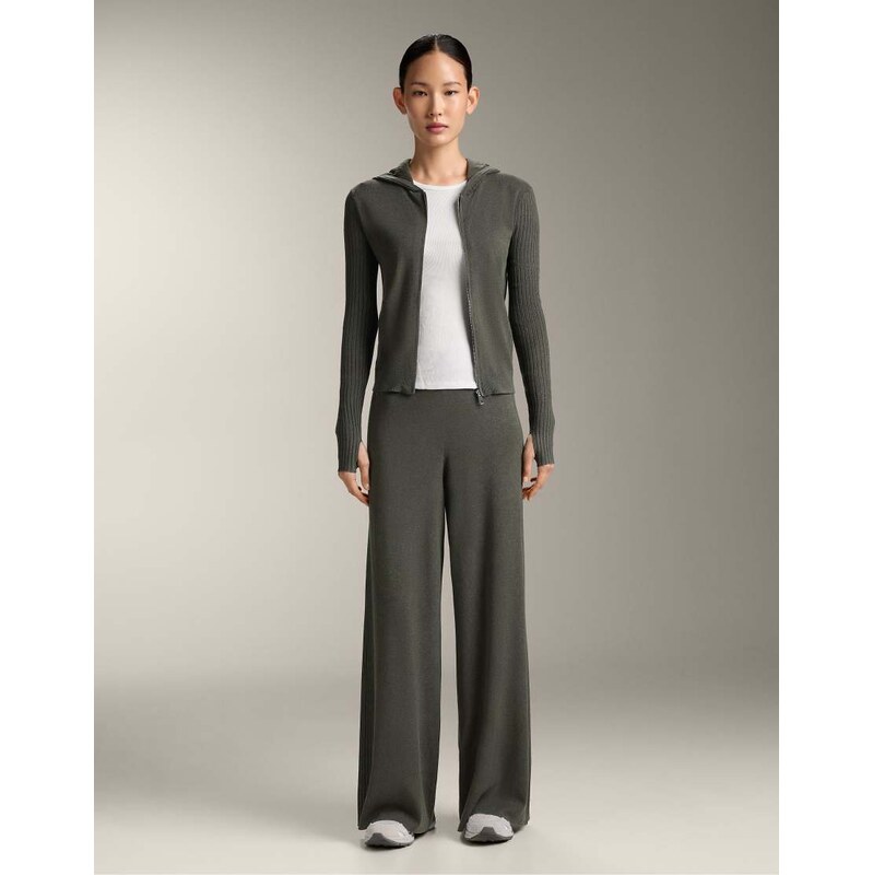OYSHO Rib knit straight-leg trousers in military green 112778609