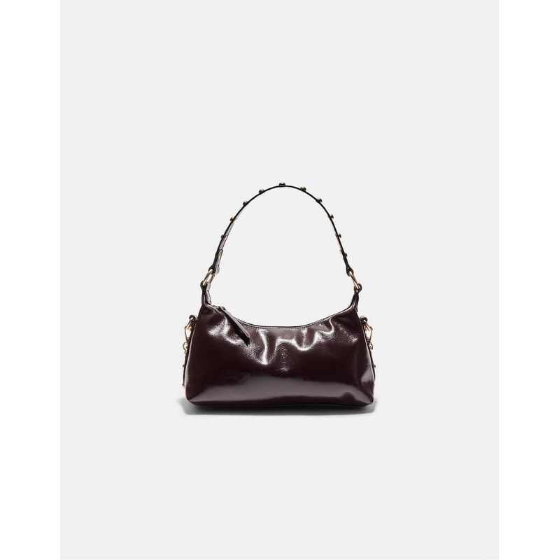 Stradivarius Studded half-moon shoulder bag in brown