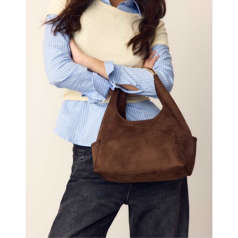 Stradivarius Mini shoulder bag with metallic handle in brown 112778623