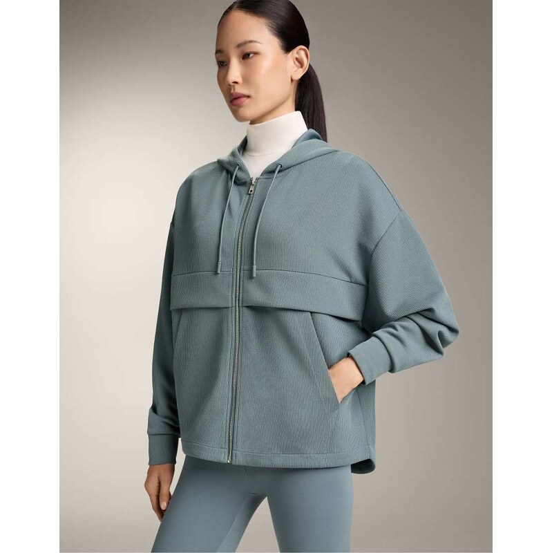 OYSHO Ribbed zip-up sweatshirt with soft-touch modal in grey blue 112778653