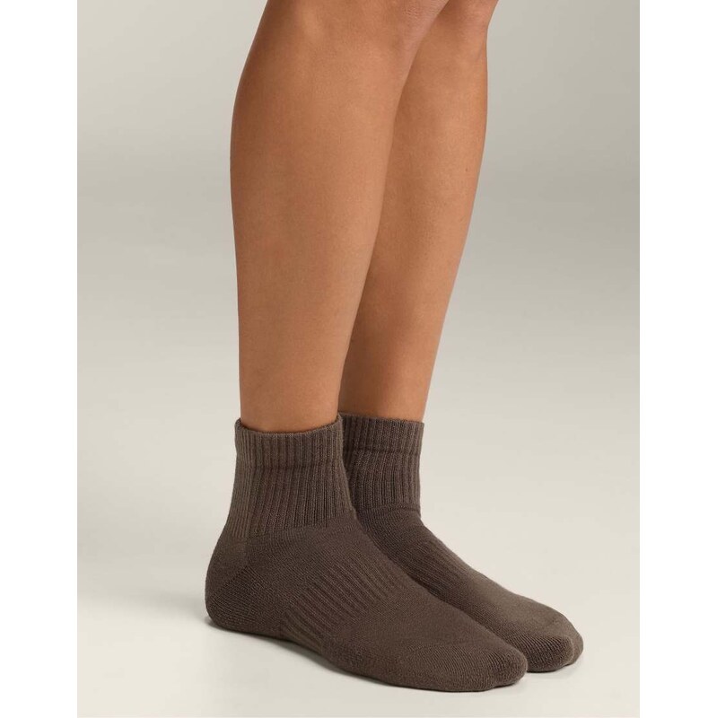 OYSHO 3 pairs of quarter socks with cotton in tan melange-Brown 112778659