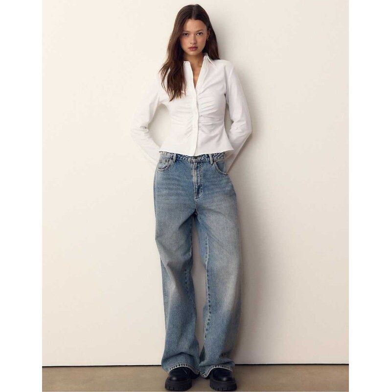 Stradivarius Plain gathered shirt in white