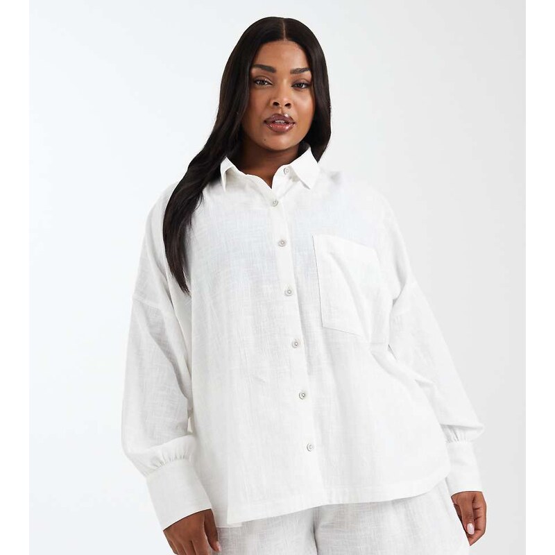 ASOS Curve ASOS DESIGN Curve Biarritz beach textured cotton shirt co 115517863