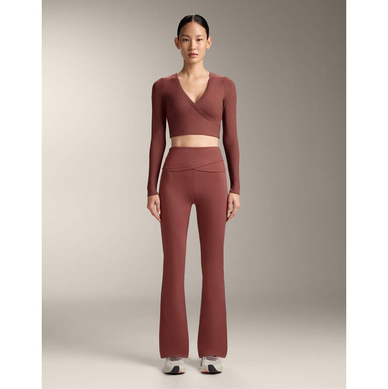OYSHO Draped waist comfortlux high rise flare trousers in mole-Brown 112783910