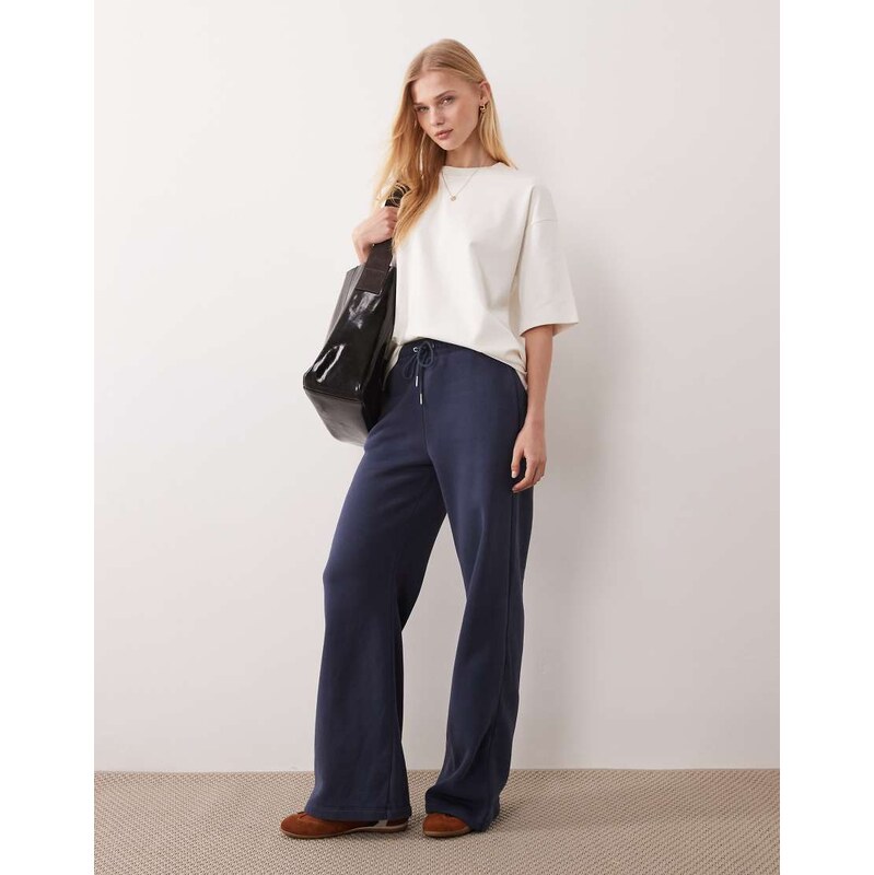 Abercrombie & Fitch high rise wide leg logo joggers in navy 112778737