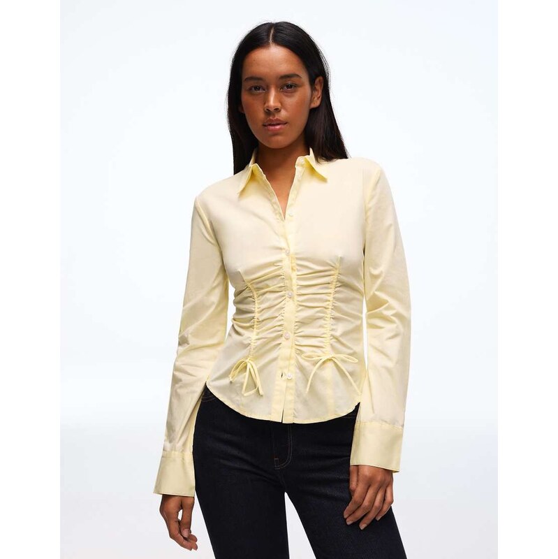 Bershka Gathered poplin shirt in yellow