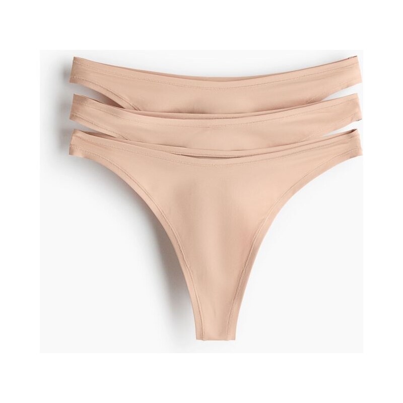 H&M - Kalhotky thong z mikrovlákna 3 kusy - Béžová