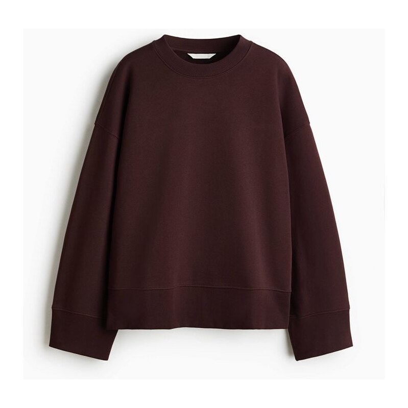 H&M - Oversized bavlněná mikina - Tmavě Hnědá