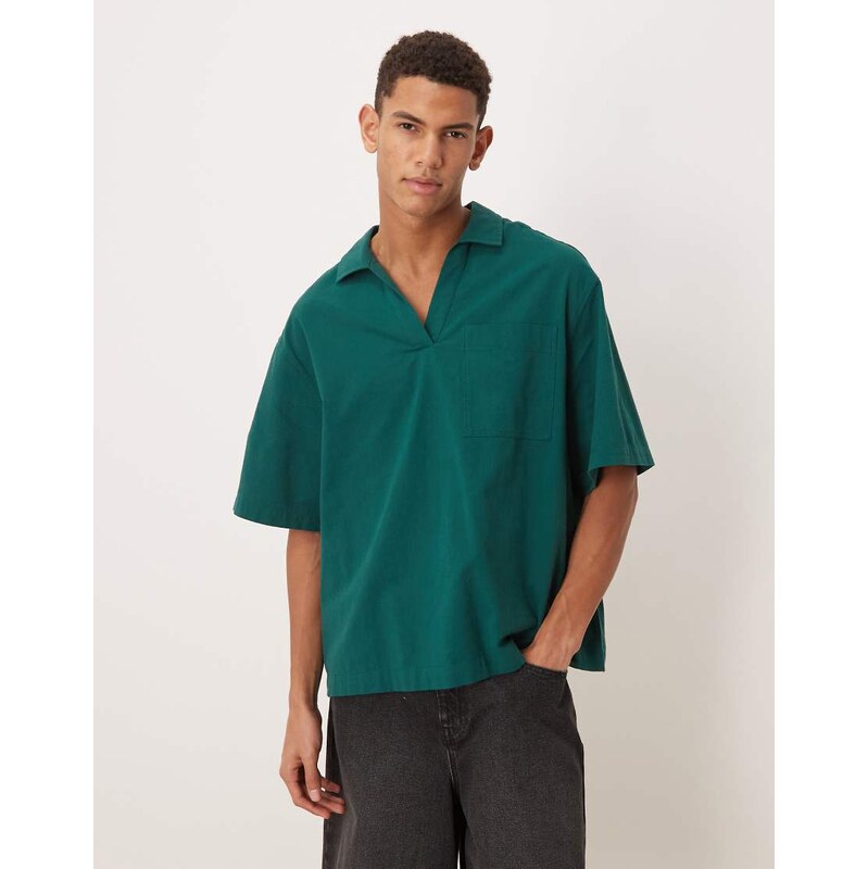 ASOS DESIGN relaxed overhead textured shirt in dark green