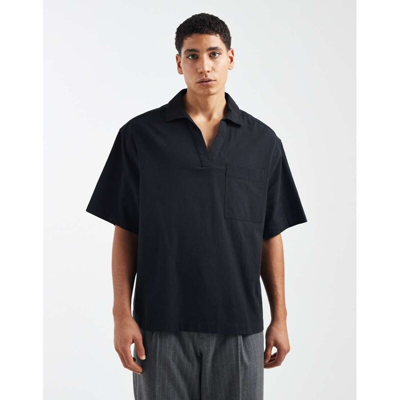 ASOS DESIGN oversized overhead textured shirt in black