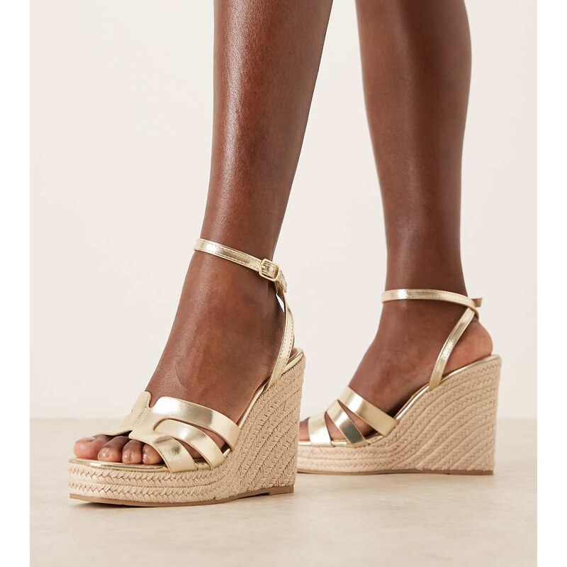Glamorous Wide Fit espadrilles wedge heeled sandals in gold