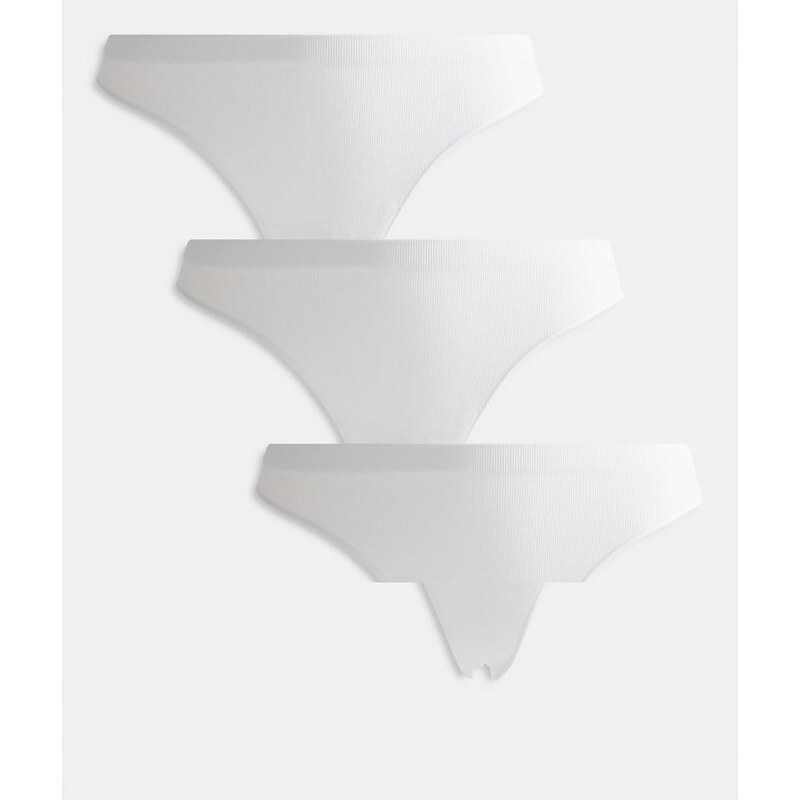 ONLY 3 pack ribbed seamless thong in white