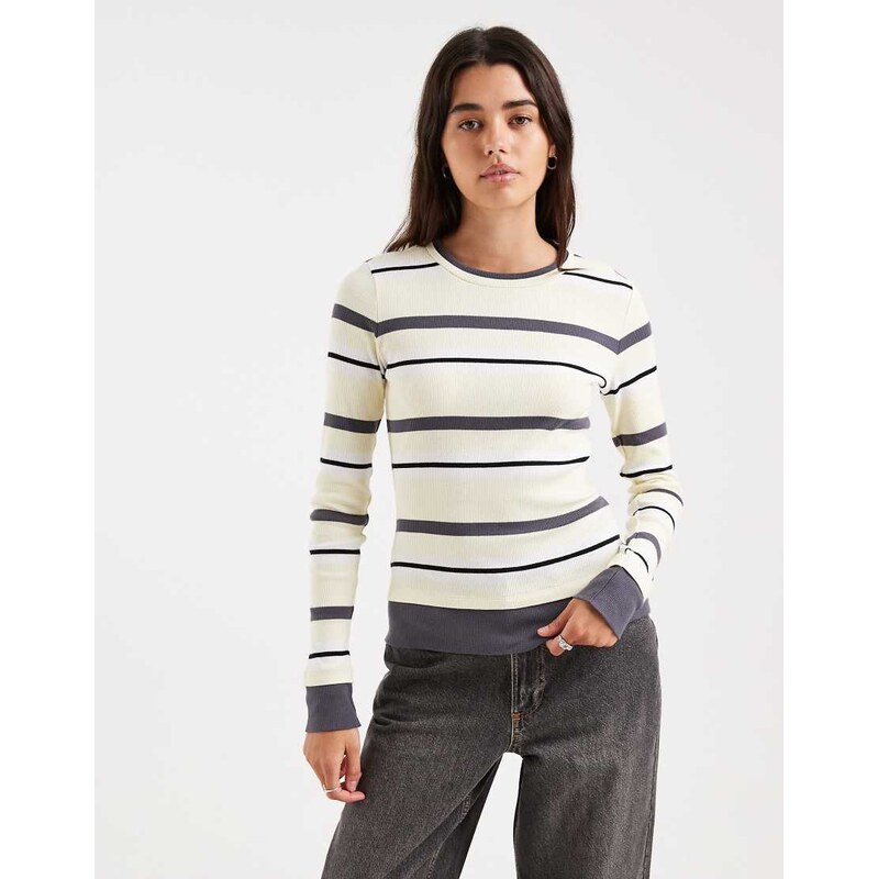 4th & Reckless cotton rich ribbed crew neck long sleeve t-shirt in 112780639