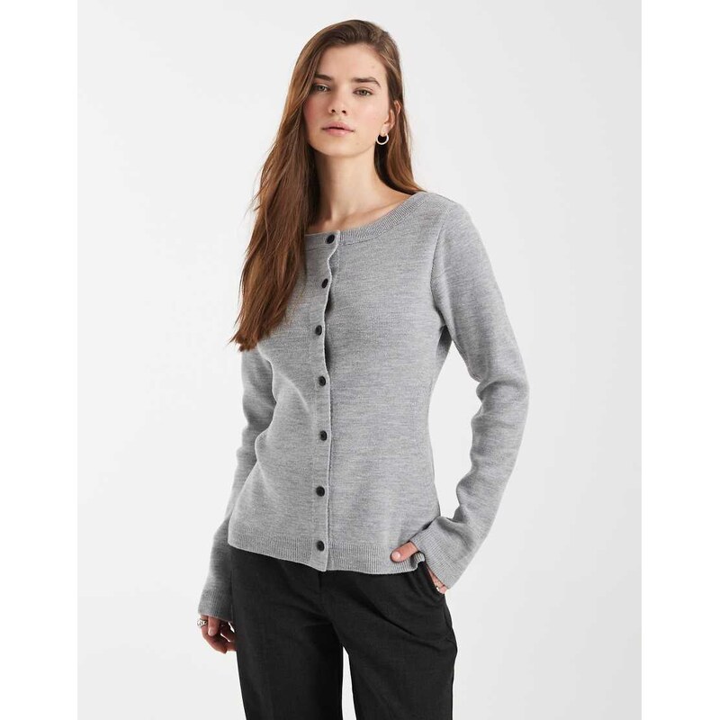 ASOS DESIGN knitted cinched boat neck cardigan in grey