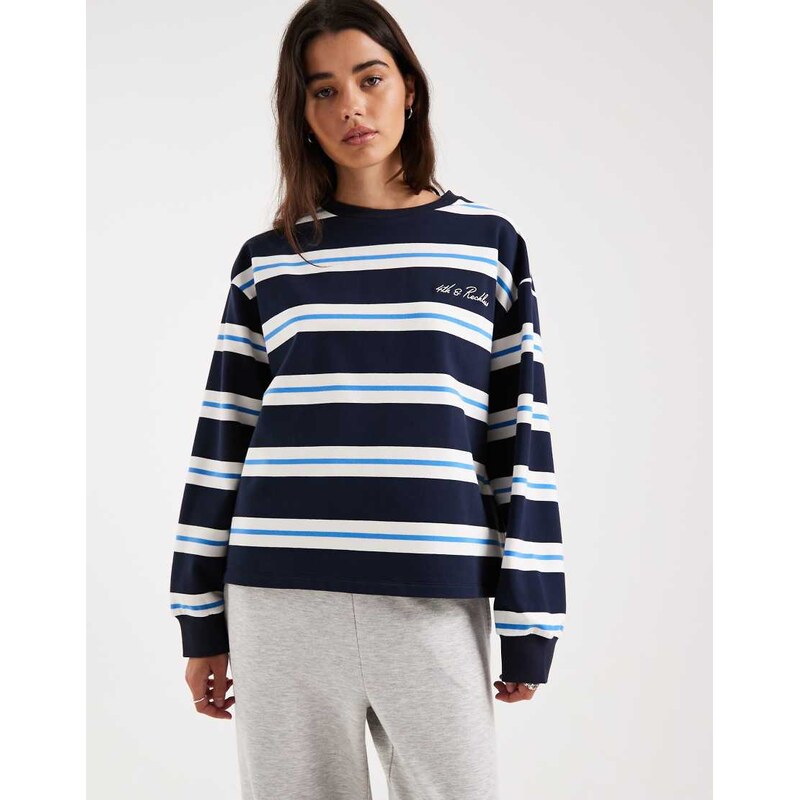 4th & Reckless cotton rich embroidered logo crew neck oversized