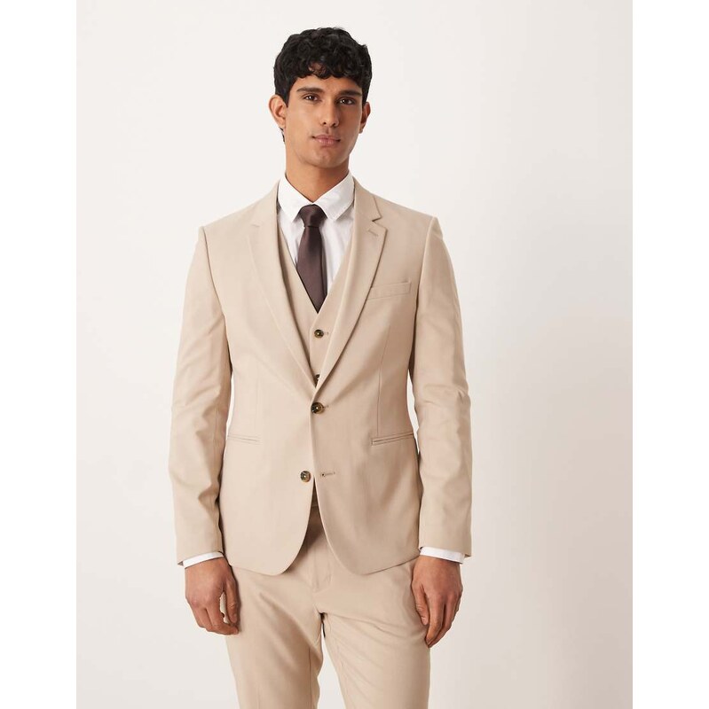 ASOS DESIGN skinny suit jacket in light stone-Neutral