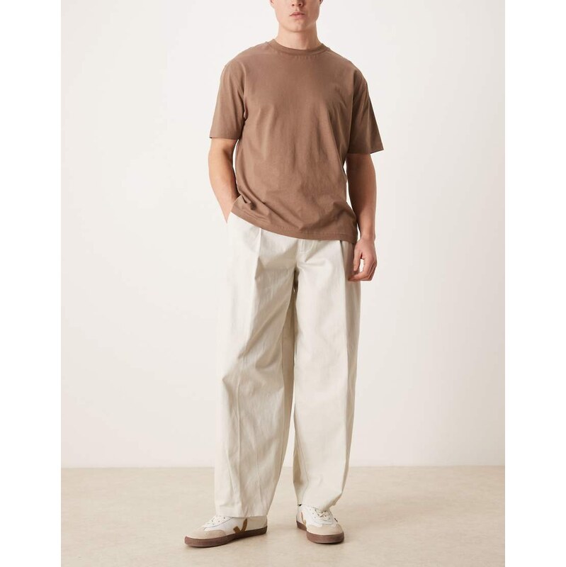 ASOS DESIGN tailored 100% cotton barrel leg trousers in ecru