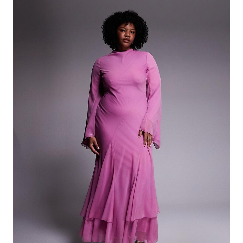 ASOS Curve ASOS DESIGN Curve long Sleeve Layered Godet Bias Cut