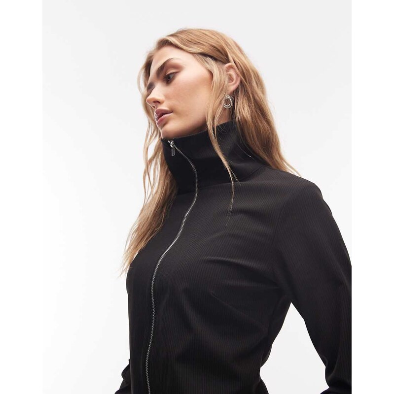 Weekday co-ord zip through shirt in black pinstripe 112840160
