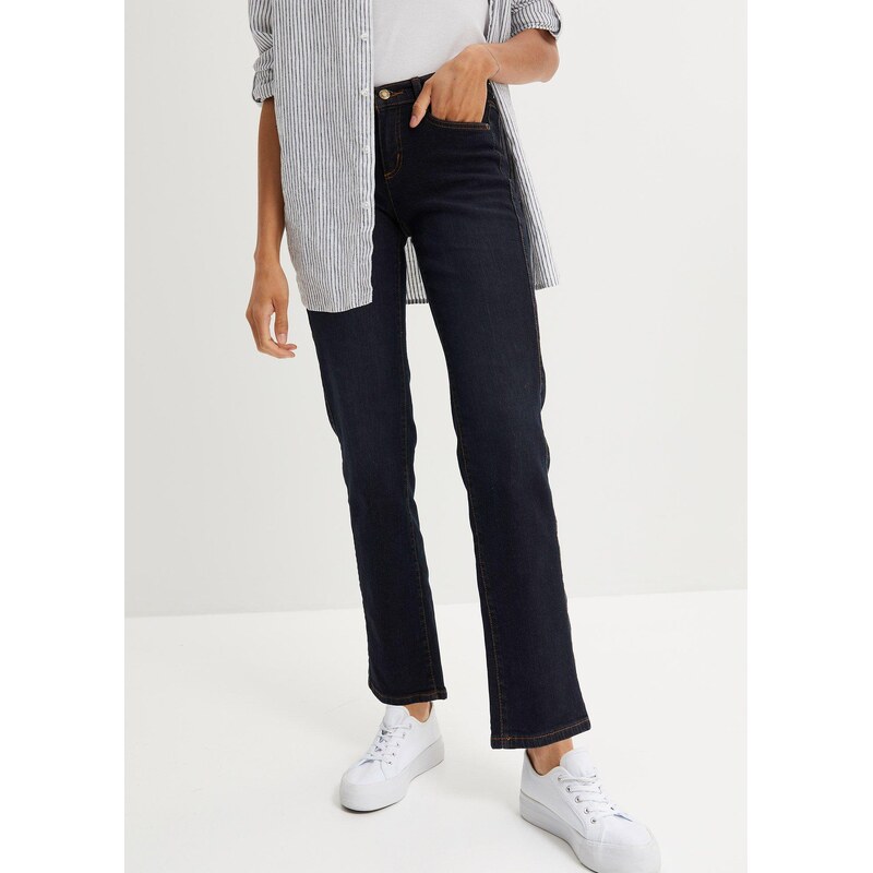 bonprix Strečové džíny Straight, Mid Waist modrá Žena