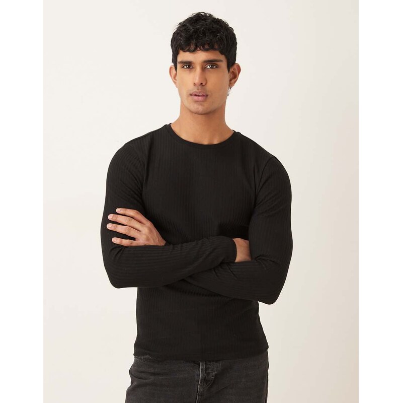 ASOS DESIGN heavyweight muscle fit long sleeve t-shirt in black