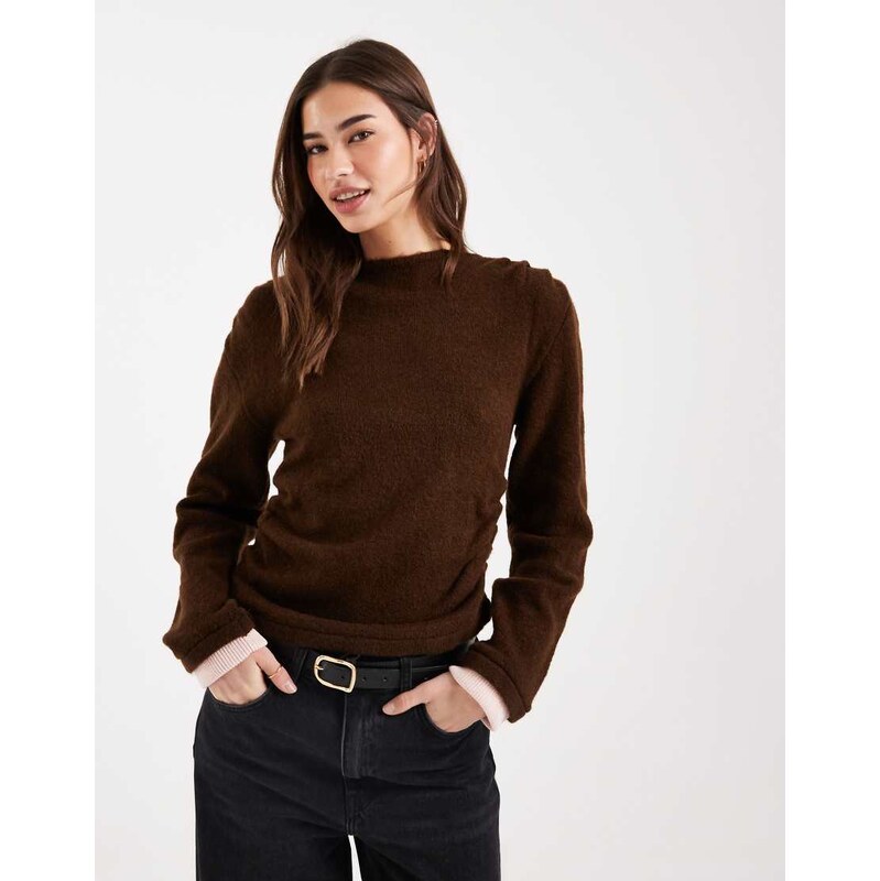 ASOS DESIGN double layer cinched jumper in choc and contrast