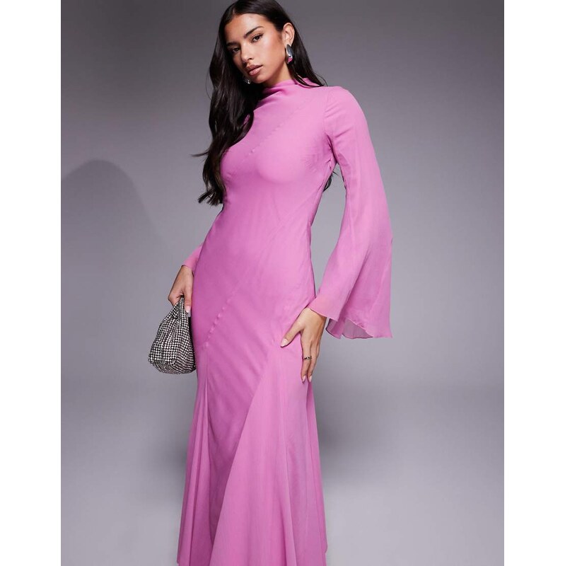 ASOS DESIGN long sleeve layered godet bias cut maxi dress in