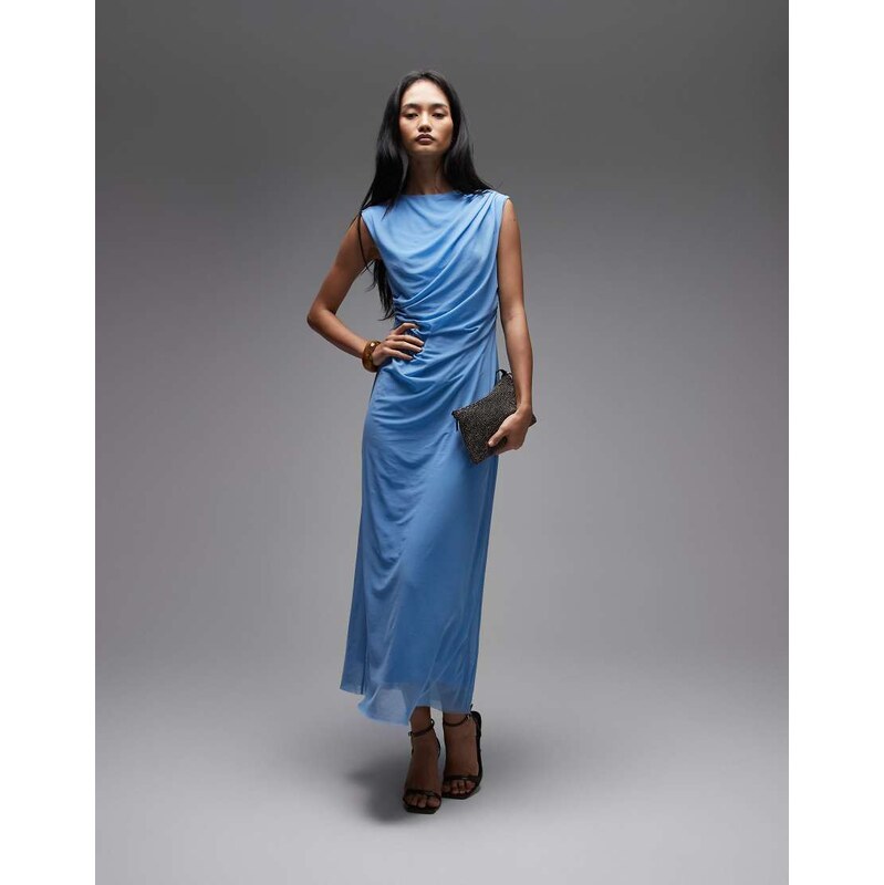 & Other Stories drape midi dress in bright blue