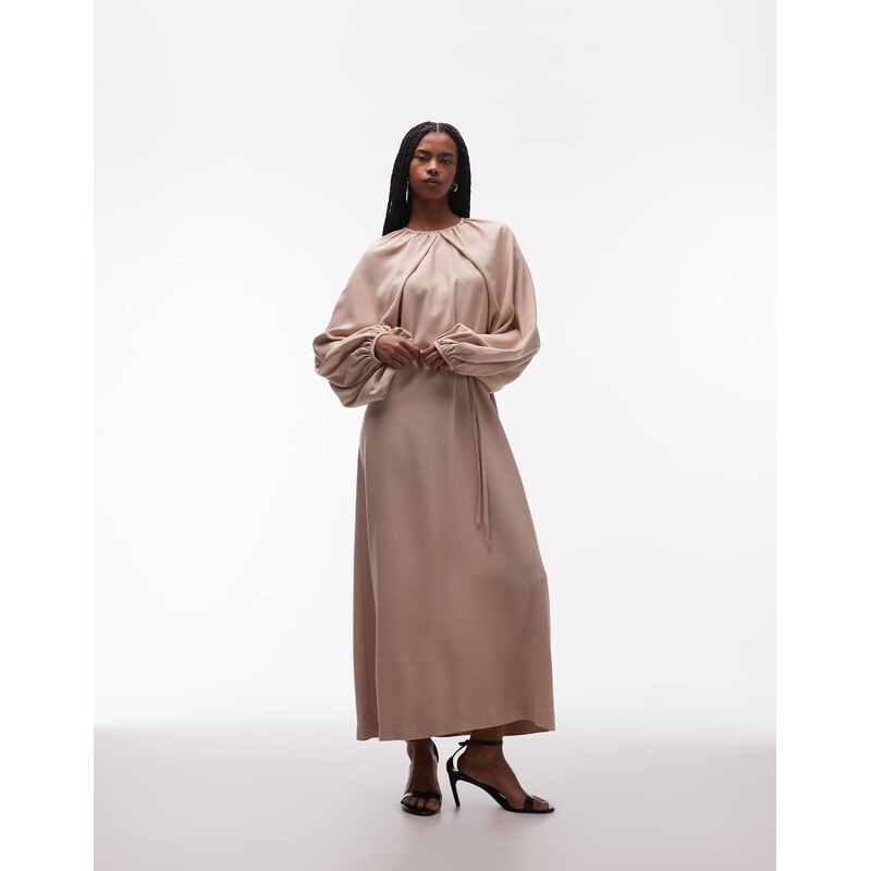 & Other Stories satin cape detail maxi dress with volume sleeves