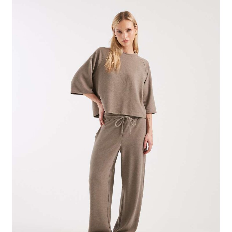 ONLY Petite soft texture wide leg trouser co-ord in light brown