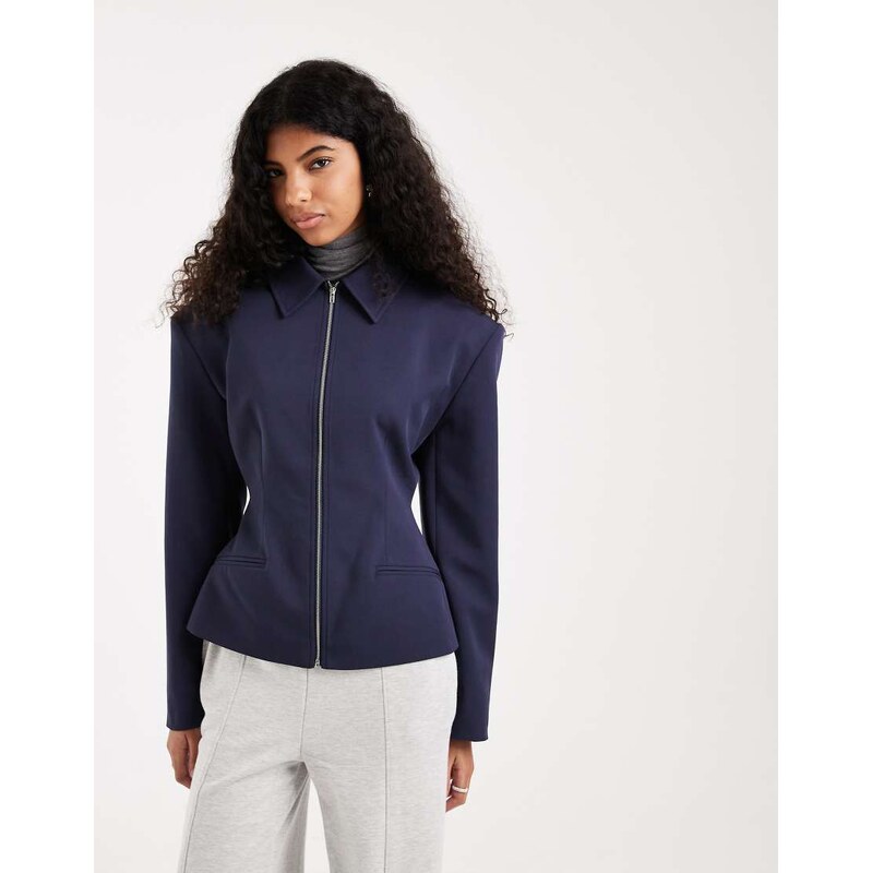 ASOS DESIGN zip up cinch jacket in navy