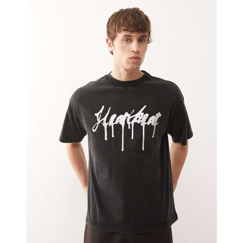 Weekday boxy oversized t-shirt in black with heartbeat graphic