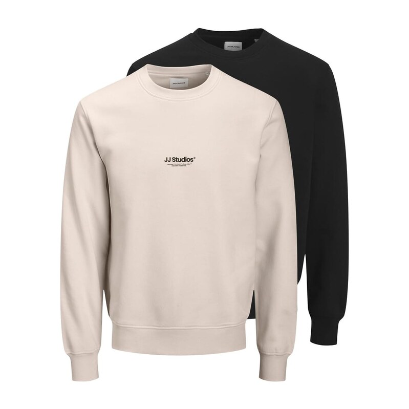 Jack & Jones 2 pack sweatshirts in black and beige