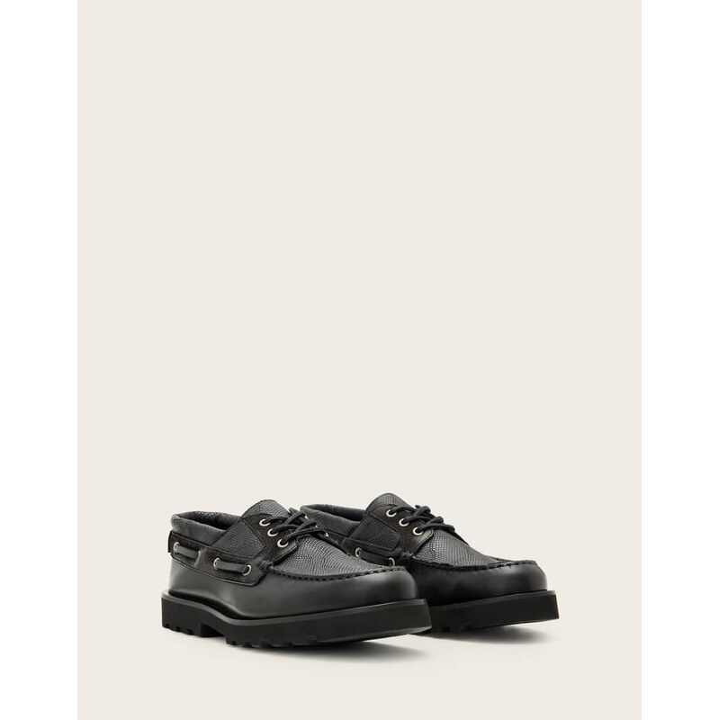 AllSaints Skiff kace up leather boat shoe in black