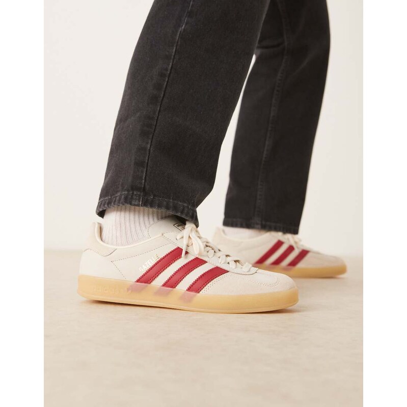 adidas Originals Gazelle Indoor in cream and red with gum sole