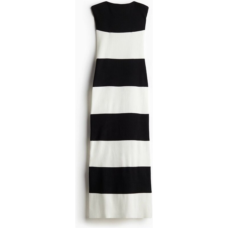 H&M - Žebrované šaty tube dress bez ramínek - Černá/Krémový