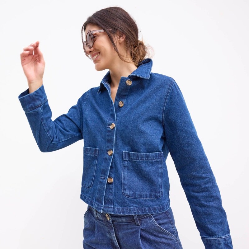 Blancheporte Džínová rovná bunda na knoflíky, ve worker stylu