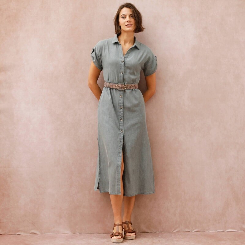 Blancheporte Košilové midi šaty z lehkého denimu šedá 112785407
