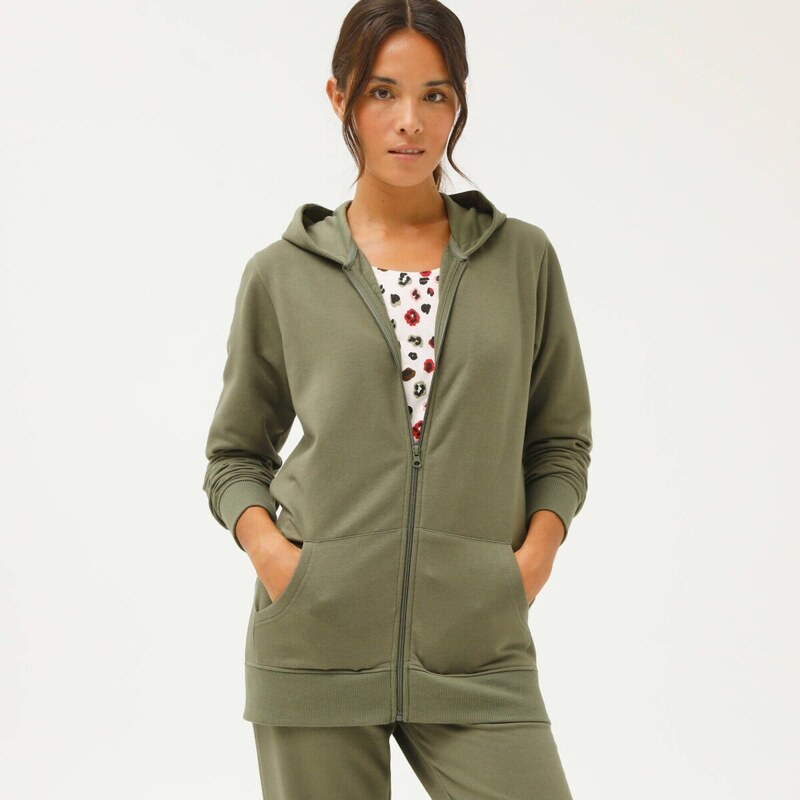 Blancheporte Bunda na zip s kapucí, česaný molton khaki 112785834