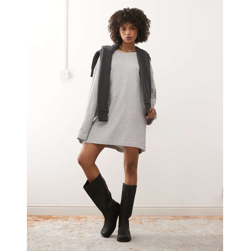 Weekday oversized long sleeve t-shirt dress in grey melange 112794056