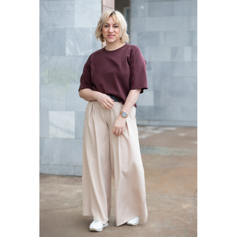 Italy fashion Široké kalhoty ELODIE Barva: Vínová, Velikost: UNI