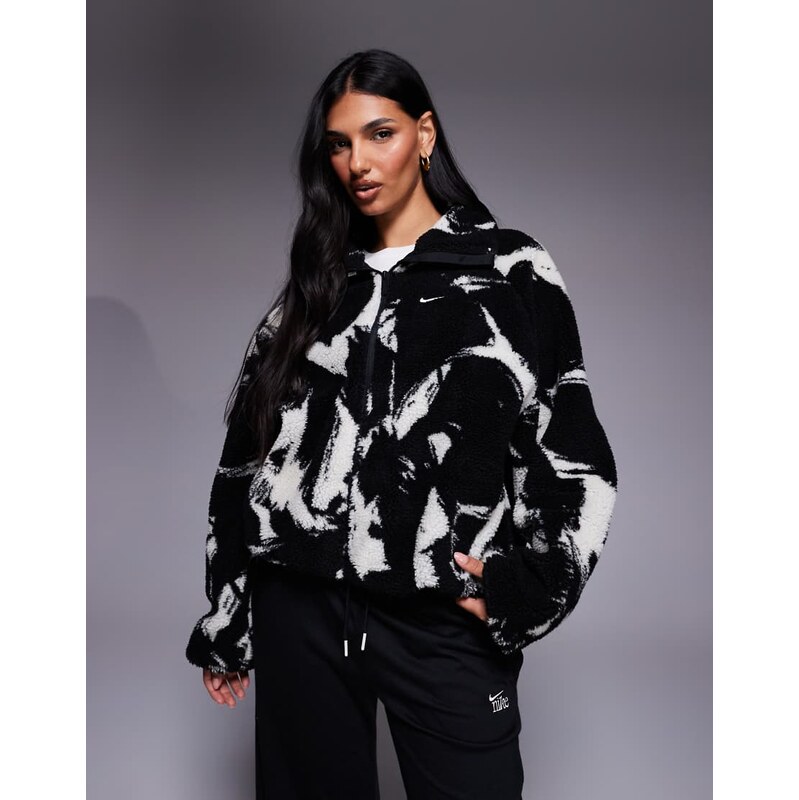 Nike Street all-over print borg fleece jacket in black and white 113320419