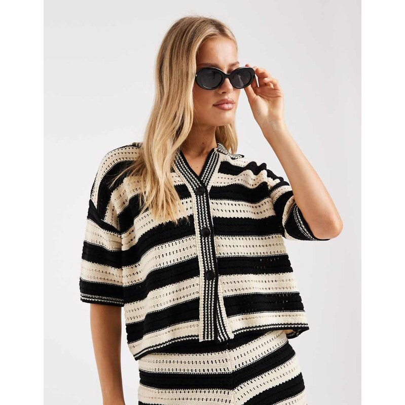 ASOS DESIGN Sally beach knit button through top co ord in mono