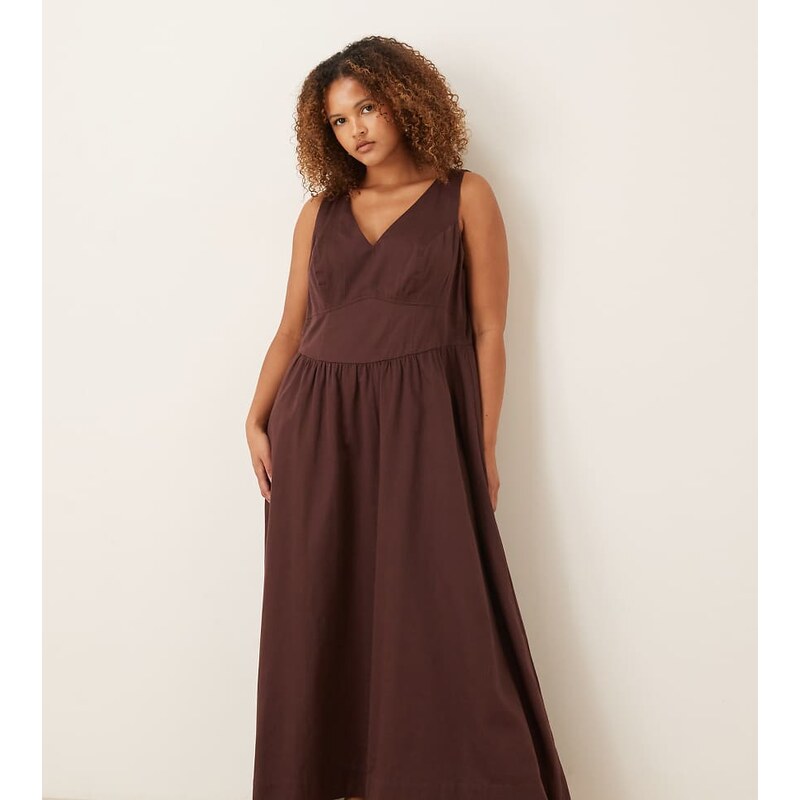 ASOS Curve ASOS DESIGN Curve waisted v neck maxi dress with seaming 113091492